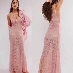 FREE PEOPLE Feeling For Lace Pink Maxi Slip Dress NEW